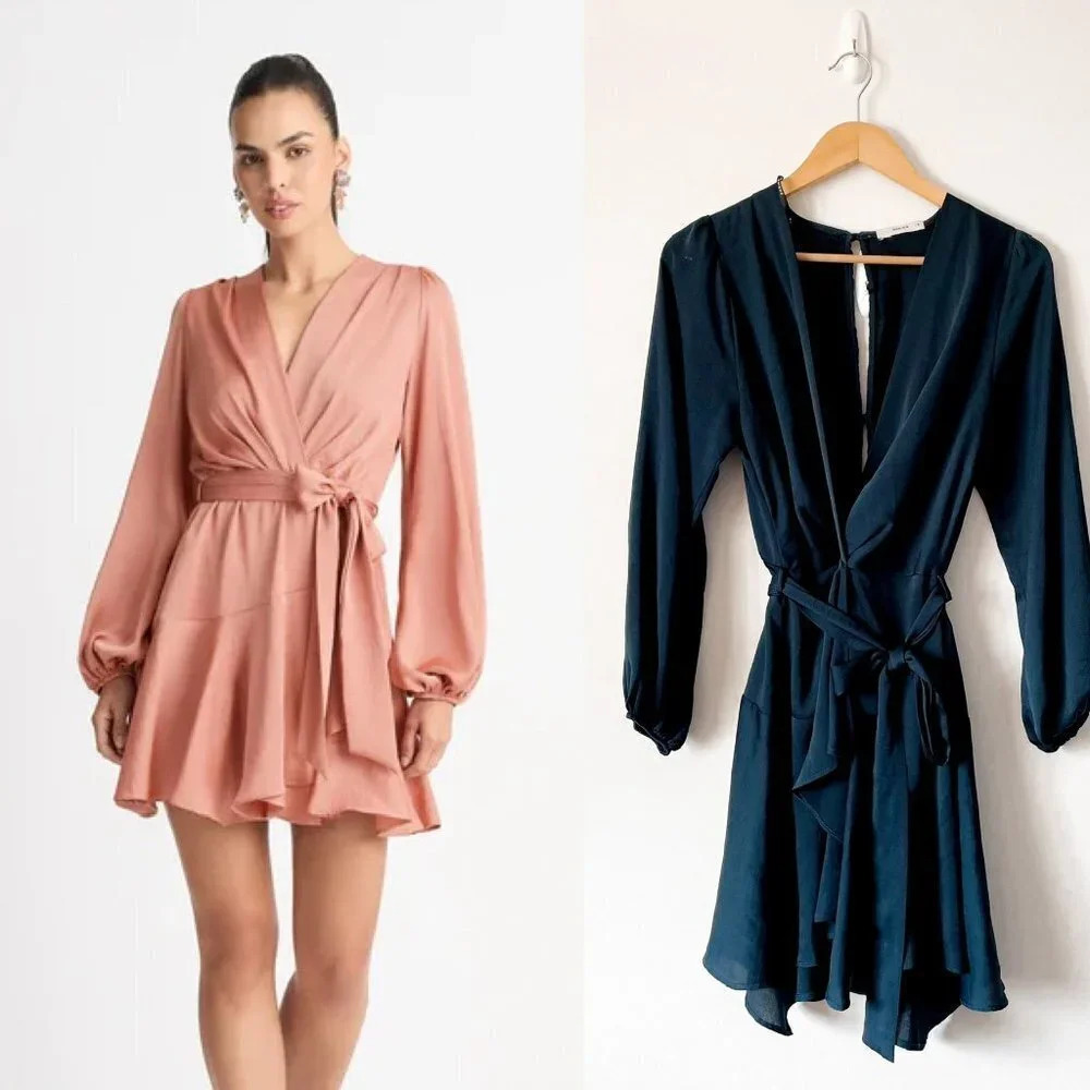 Sheike Baroness Wrap Tie Waist Dress  Emerald Green Sz S